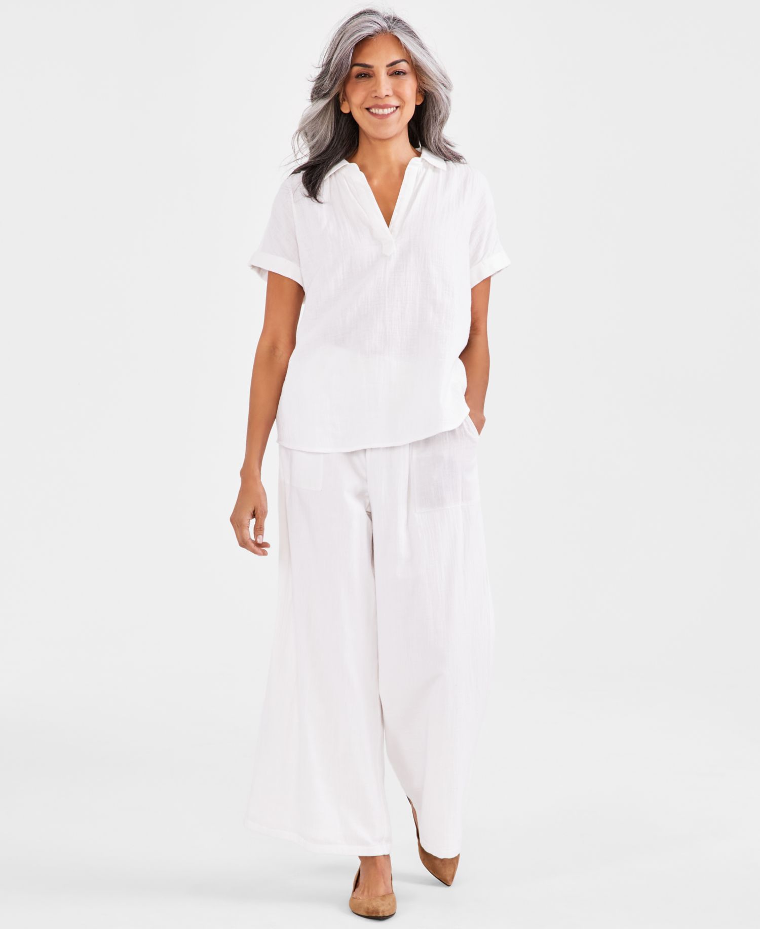 Women's Cotton Gauze Short-Sleeve Button Up Shirt