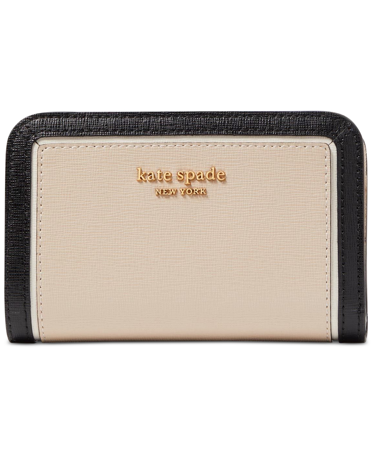 Kate Spade Morgan Colorblocked Saffiano Leather Compact Wallet In Earthenware Black Multi