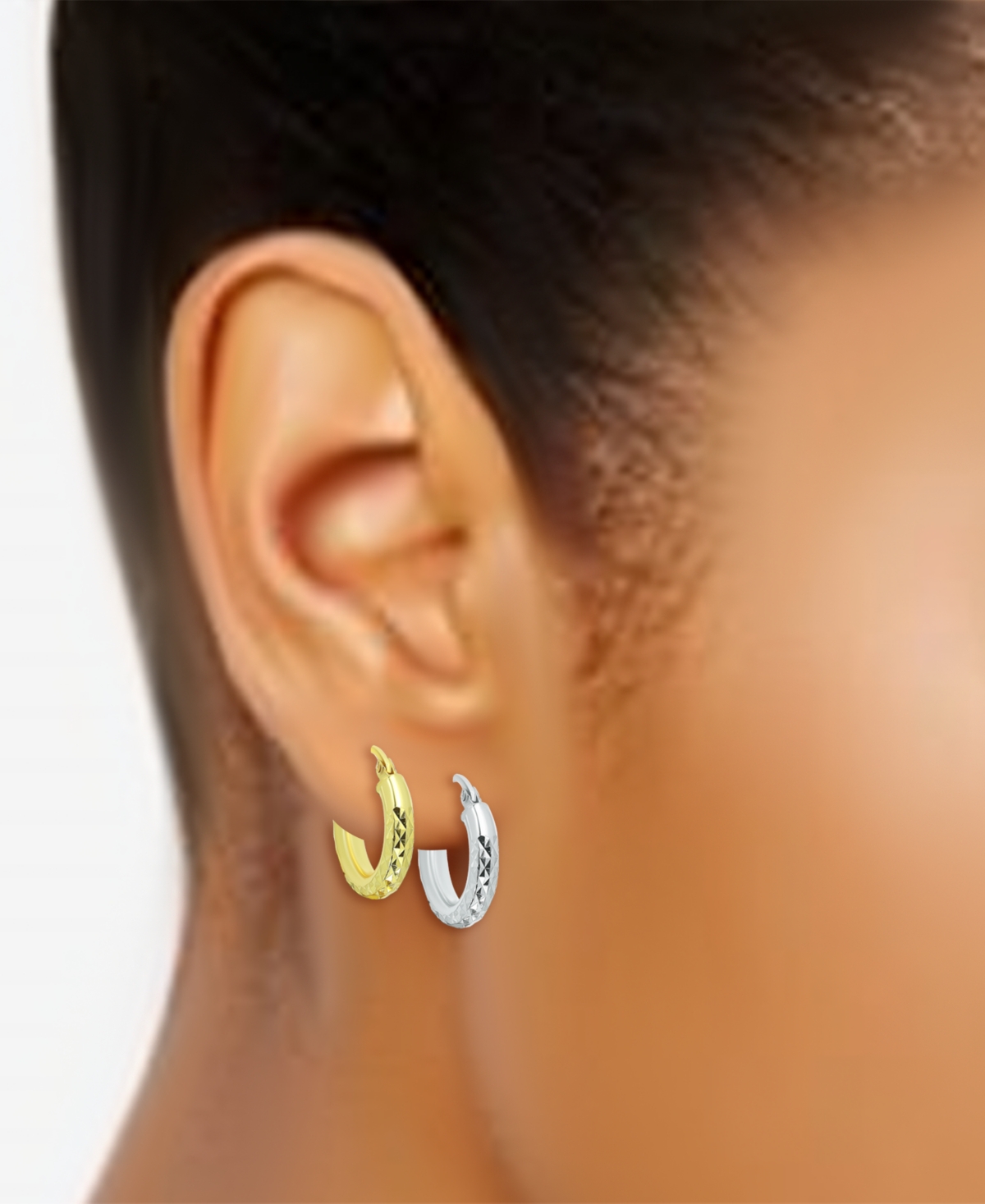 2-Pc. Set Textured Huggie Hoop Earrings in Sterling Silver & 18k Gold-Plate, 15mm