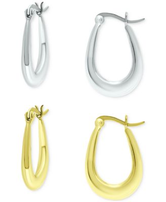 Macy's - 2-Pc. Set Polished Oval Hoop Earrings in Sterling Silver & 18k Gold-Plate