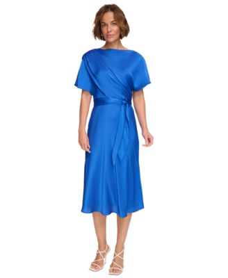DKNY - Women's Cowlneck Dolman-Sleeve Belted Midi Dress