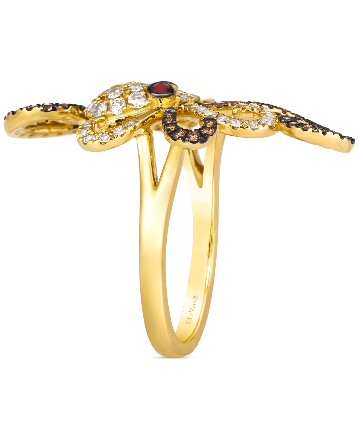Le Vian Chocolate Diamond & Nude Diamond (7/8 Ct. T.w.) & Passion Ruby (1/20 Ct. T.w.) Octopus Ring In 14k G In Gold