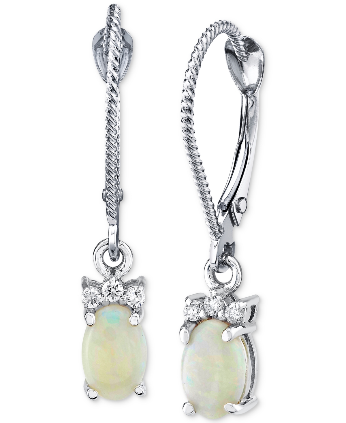 Macy's Opal (5/8 Ct.tw) & Diamond Accent Leverback Drop Earrings In 14k White Gold