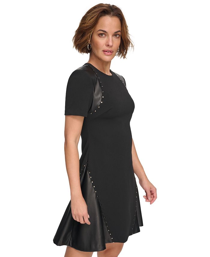 DKNY Women's Studded MixedMedia Fit & Flare Dress Macy's