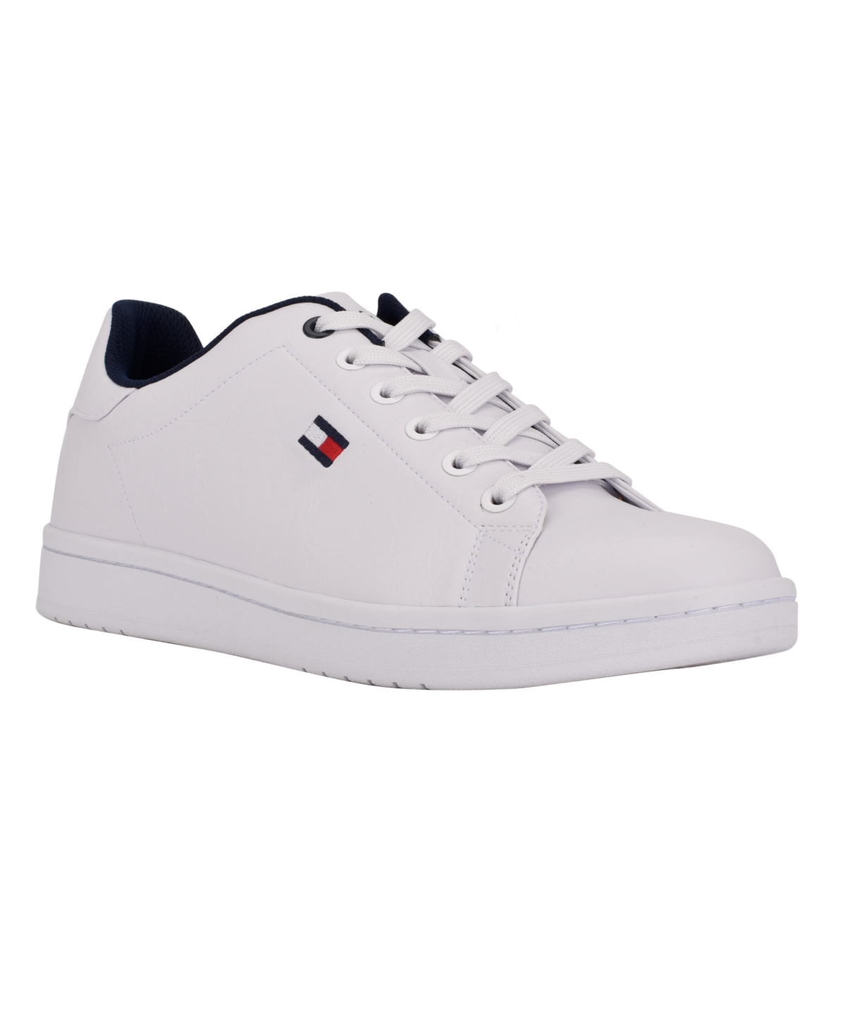 Shop Tommy Hilfiger Men's Lendar Flag Logo Lace Up Sneakers In White,navy Multi