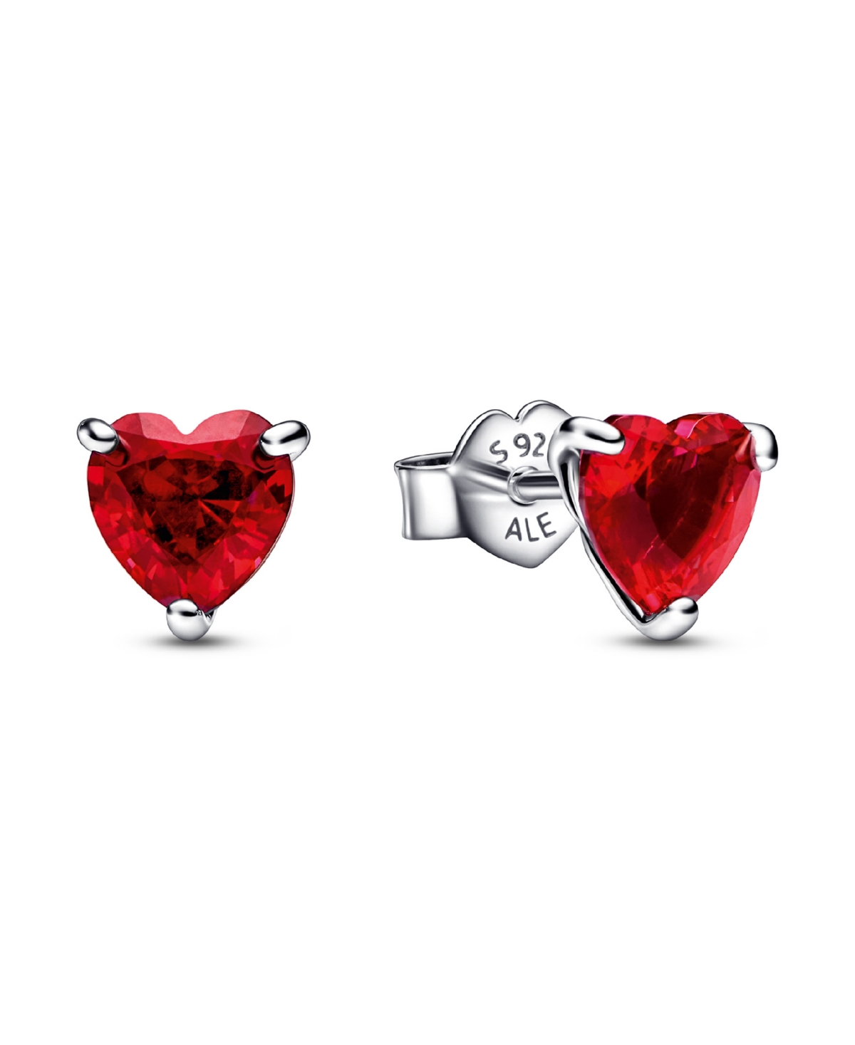 Sterling Silver Red Heart Stud Earrings - Red