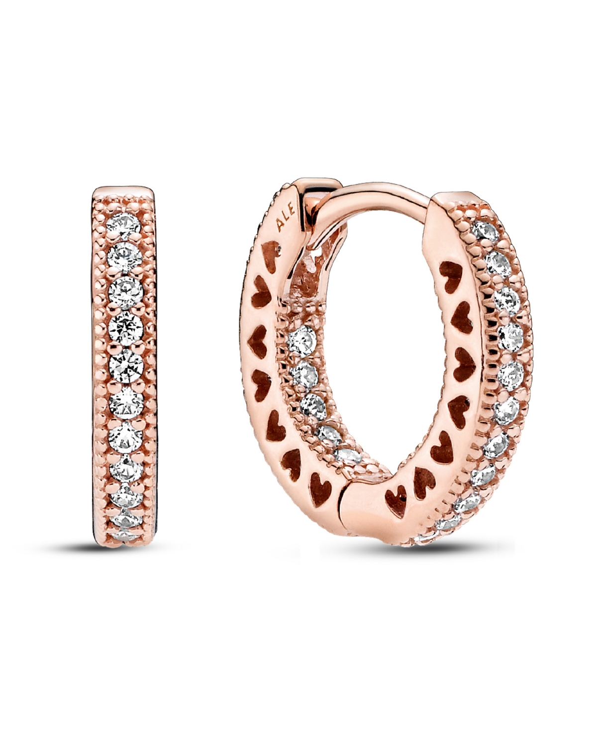 Pandora Sparkle And Hearts Hoop Earrings In Rose Gold