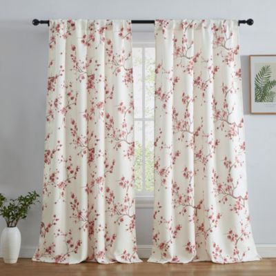 Jasmine Floral Patterned Room Darkening Curtain ROD POCKET POLE TOP Panels - Set of 2