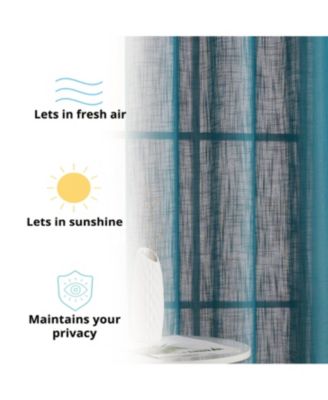 Abbey Faux Linen Textured Semi Sheer Privacy Sun Light Filtering Transparent Window Grommet Long Thick Curtains Drapery Panels for Bedroom & Living Room, 2 Panels