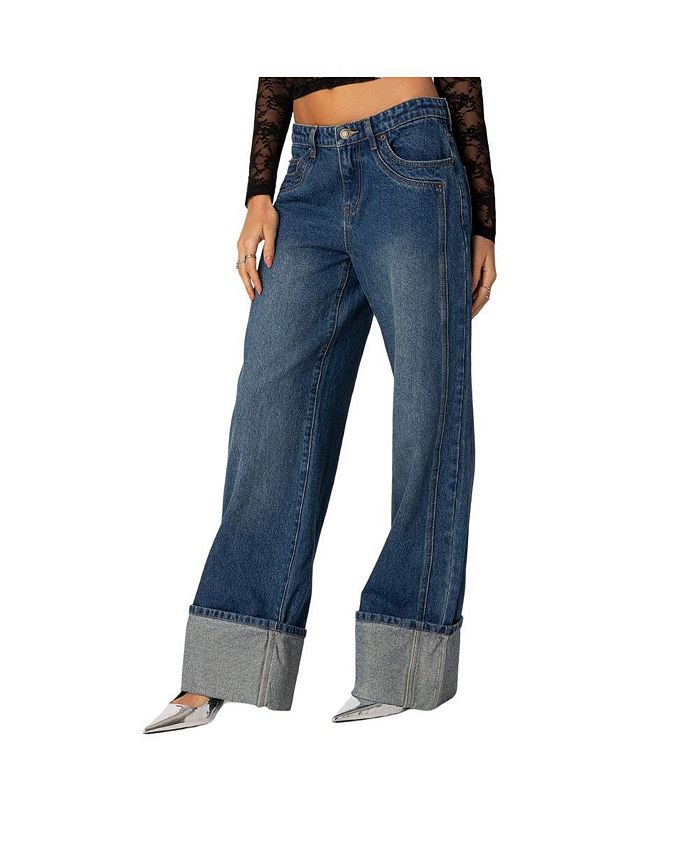 Edikted Women's Vesper Cuffed Low Rise Jeans - Macy's