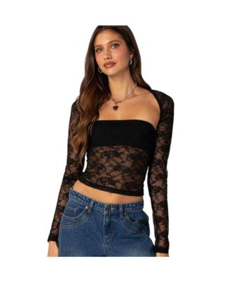 Lucky Brand Women's Square-Neck Lace-Trim Top - Macy's