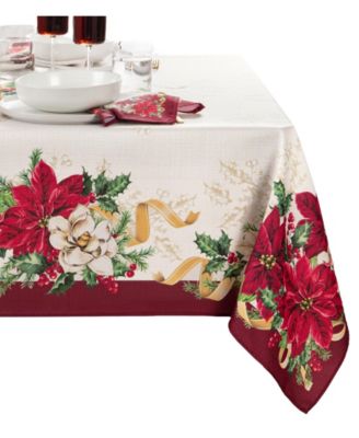 Poinsettia Garlands Engineered Tablecloth, 60" x 84"