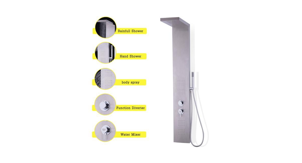 Slickblue Brushed Stainless Steel Shower Panel Rainfall Waterfall
