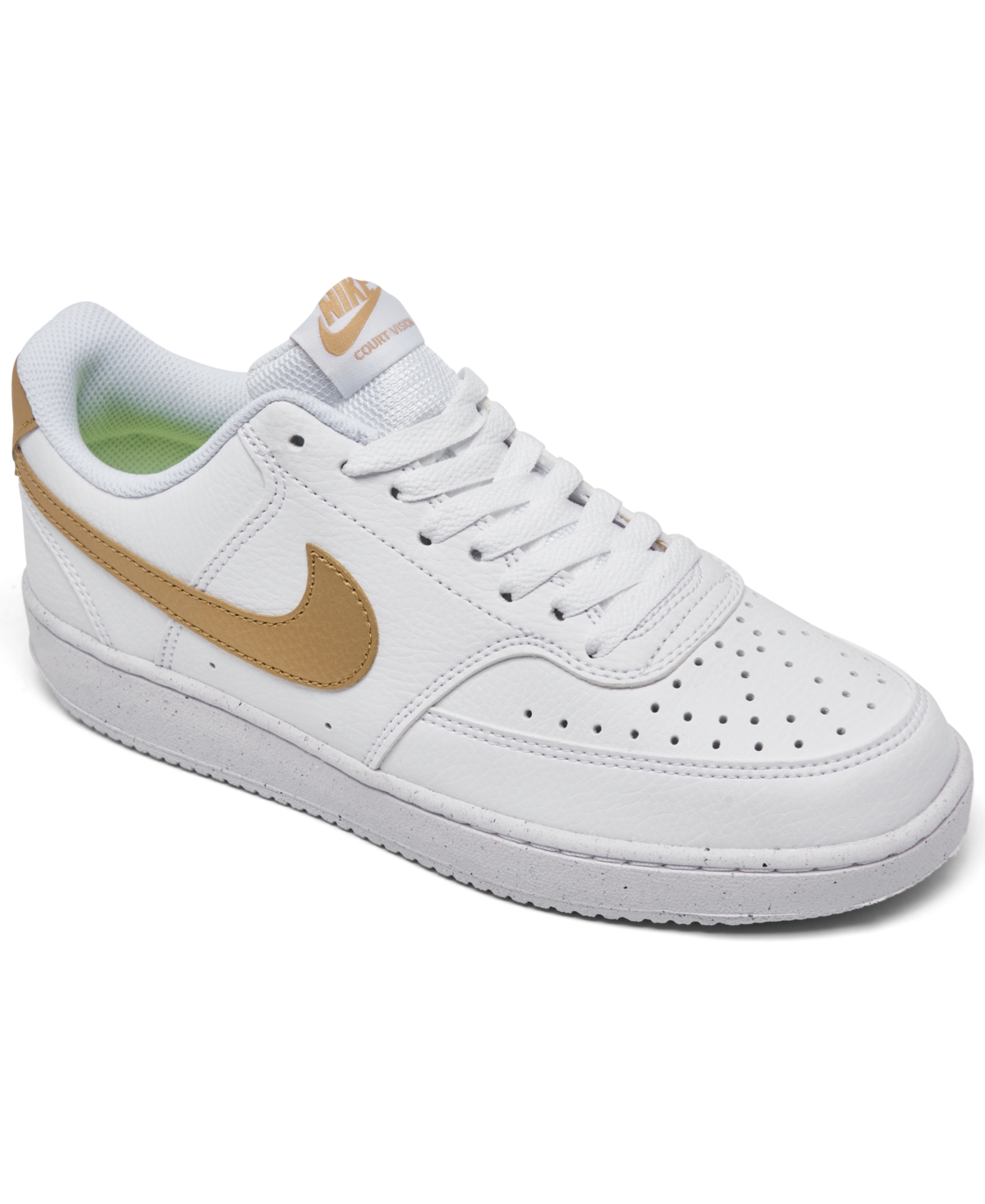 Nike Women's Court Vision Low Next Nature Casual Sneakers From Finish Line In White,metallic Gold