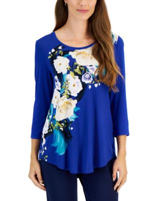 JM Collection Petite Bianca Floral 3 4 Sleeve Top Created for Macy s Macy s