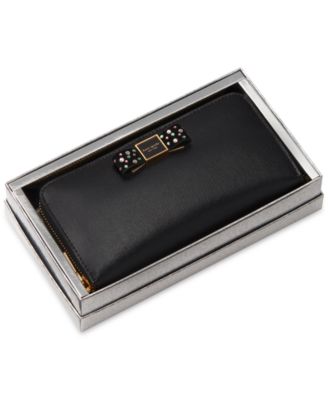 kate spade new york - Morgan Bedazzled Bow Saffiano Leather Zip Around Continental Wallet