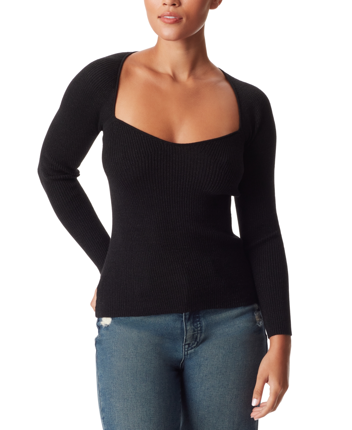 Shop Sam Edelman Women's Skye Ribbed Long-sleeve Top In Black