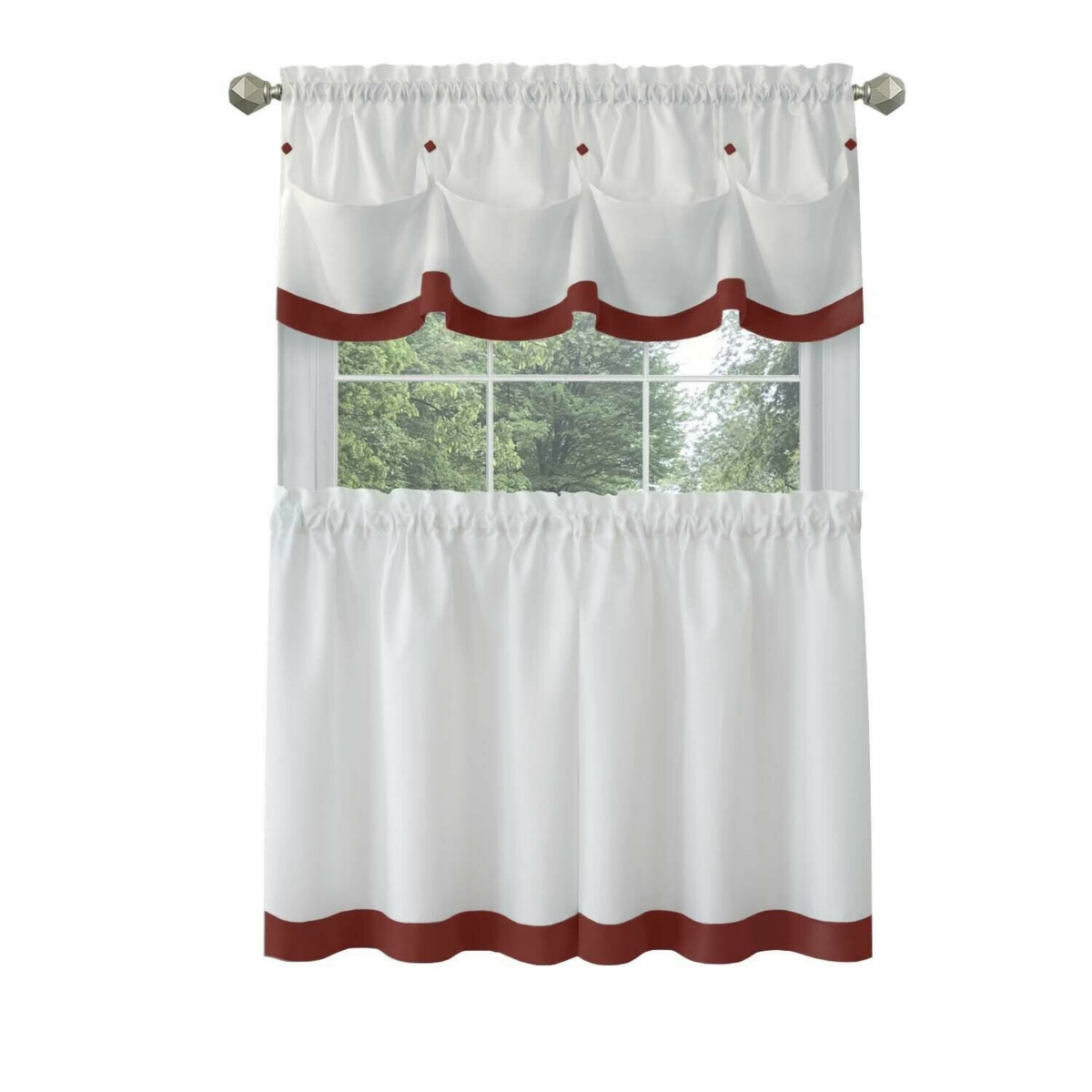 Country Living Farmhouse 3 Pc Solid Cafe Kitchen Curtain Tier & Tucked Valance Set - Black