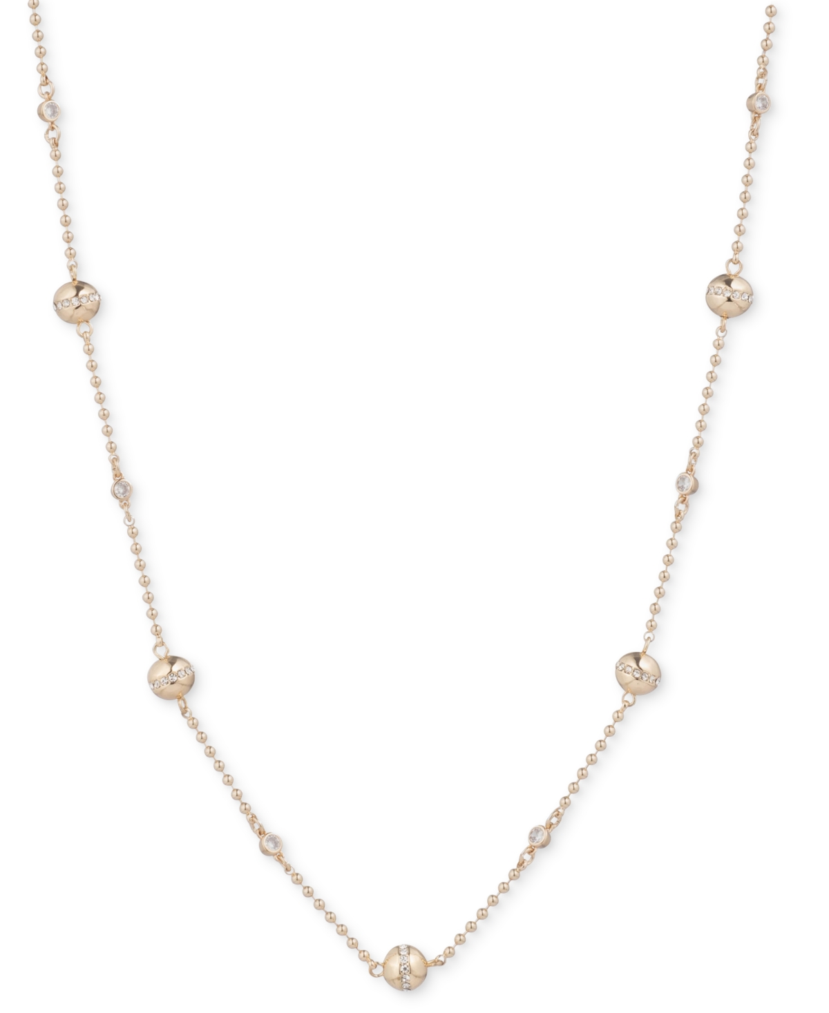 Gold-Tone Pave Bead Station Collar Necklace, 16" + 3" extender - White