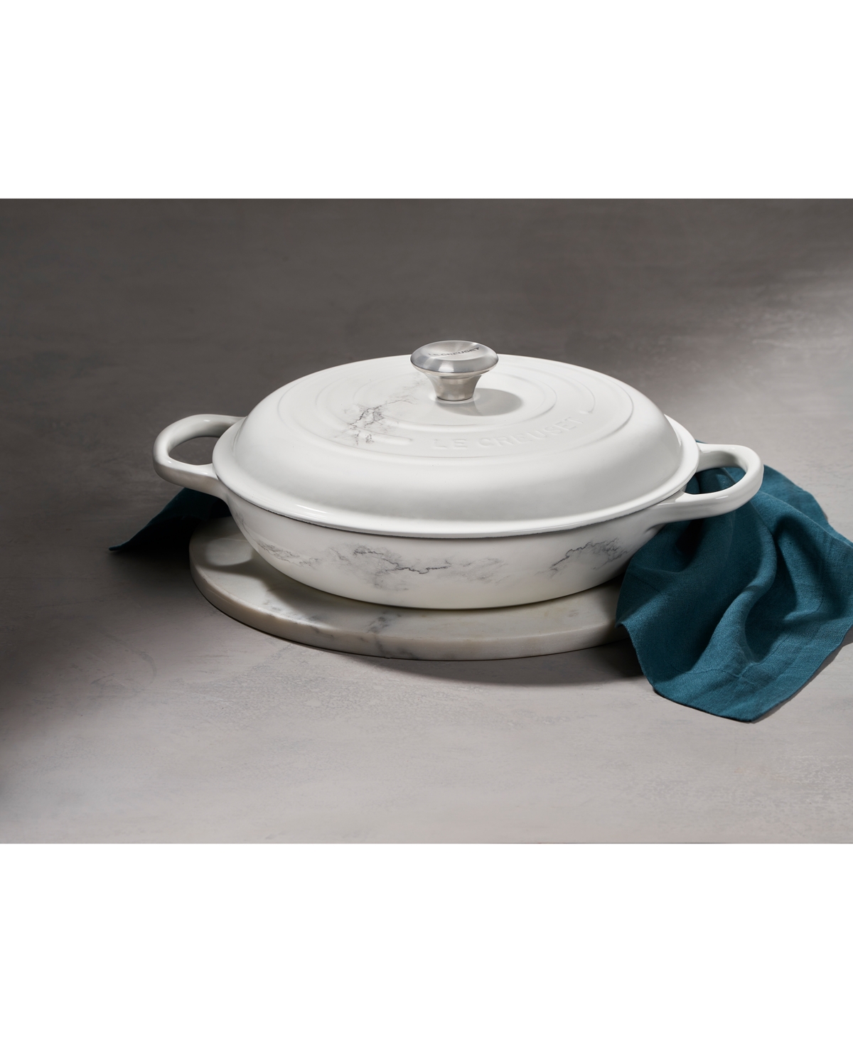 Le Creuset Marble-motif 3.5-qt. Enameled Cast Iron Braiser In White