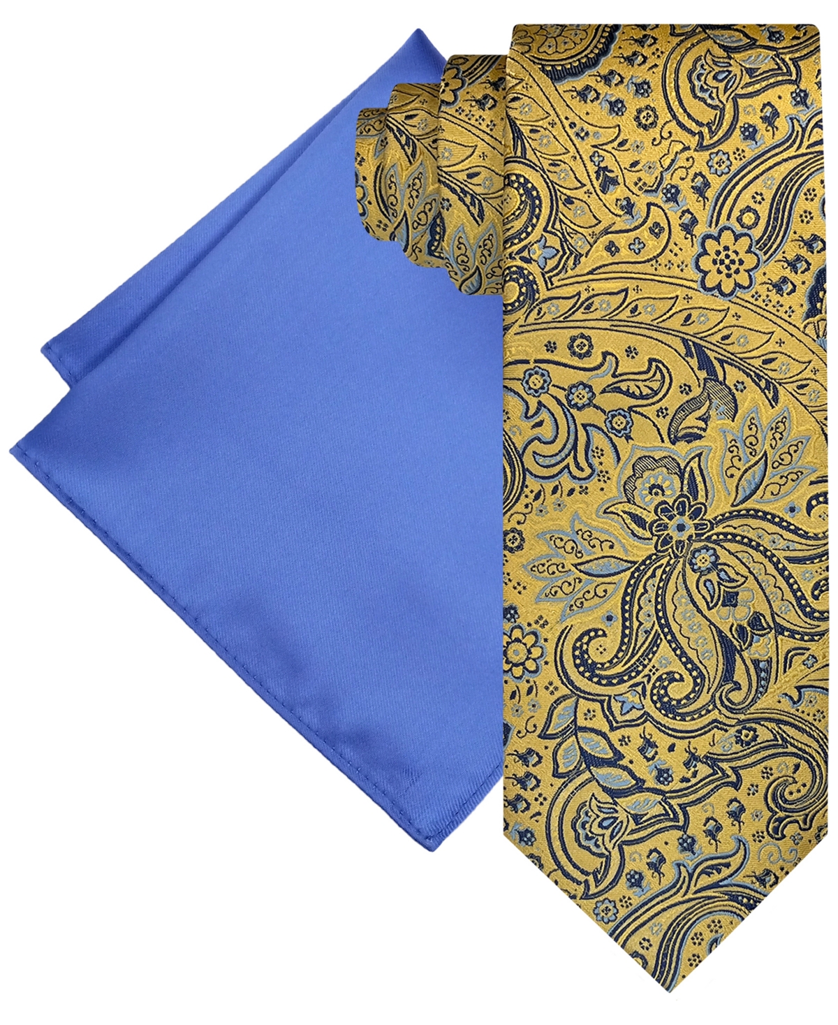 Shop Steve Harvey Men's Extra Long Shaded Paisley Tie & Solid Pocket Square Set In Yellow