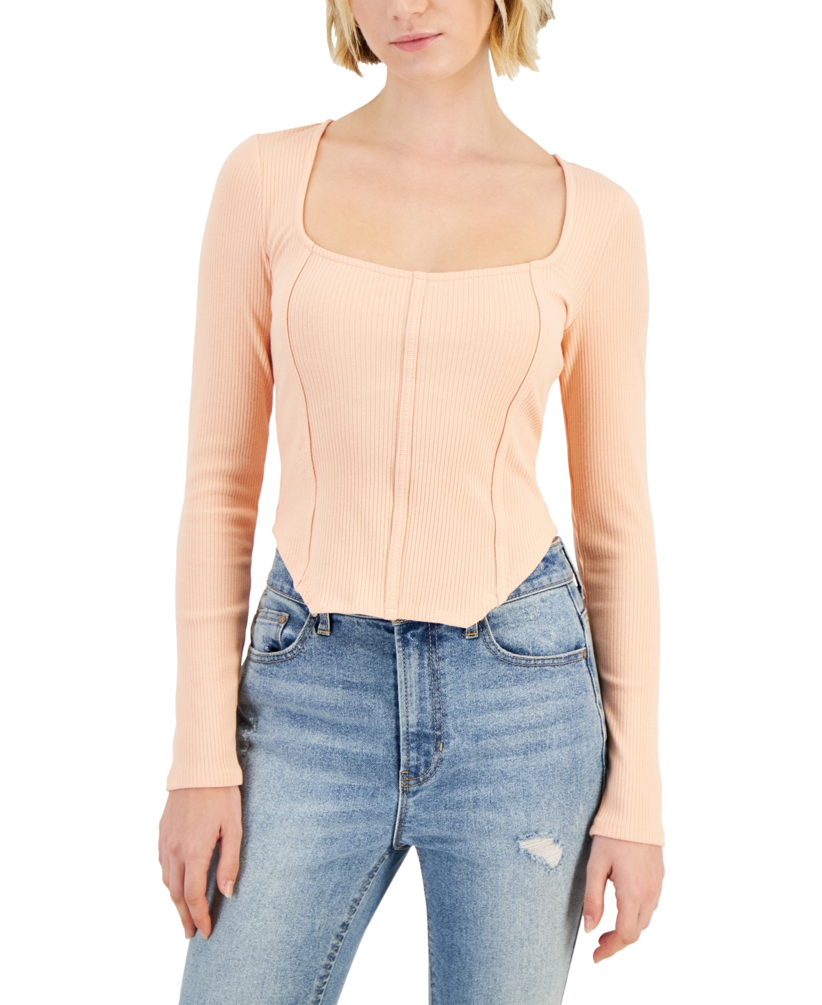 Just Polly Juniors' Ribbed Corset Top In Almost Apricot