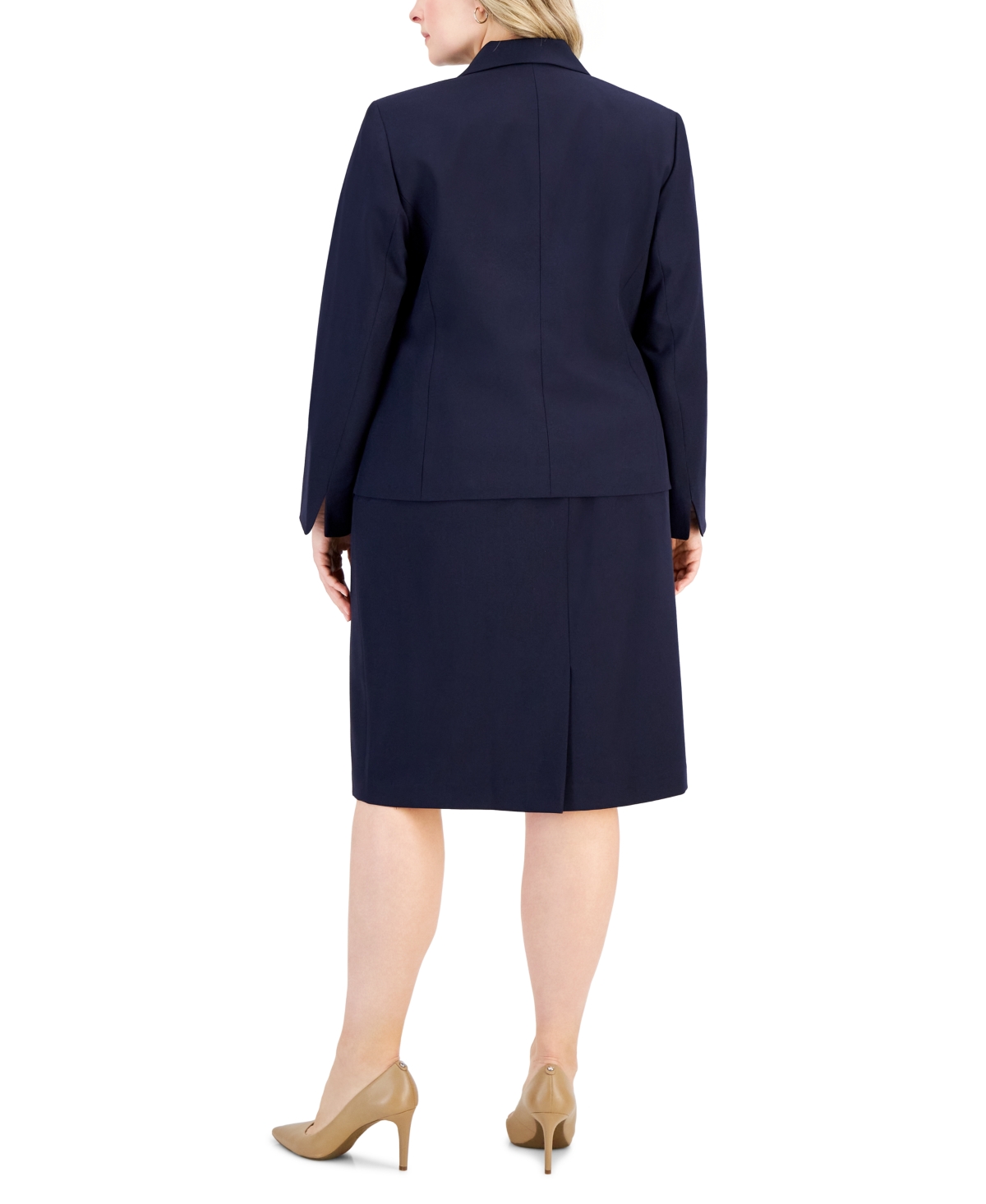 Shop Le Suit Plus Size Button-front Pencil Skirt Suit In Navy