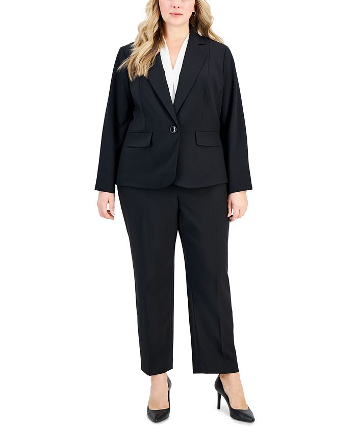 Le Suit Plus Size Single-Button Straight-Leg Pantsuit - Macy's