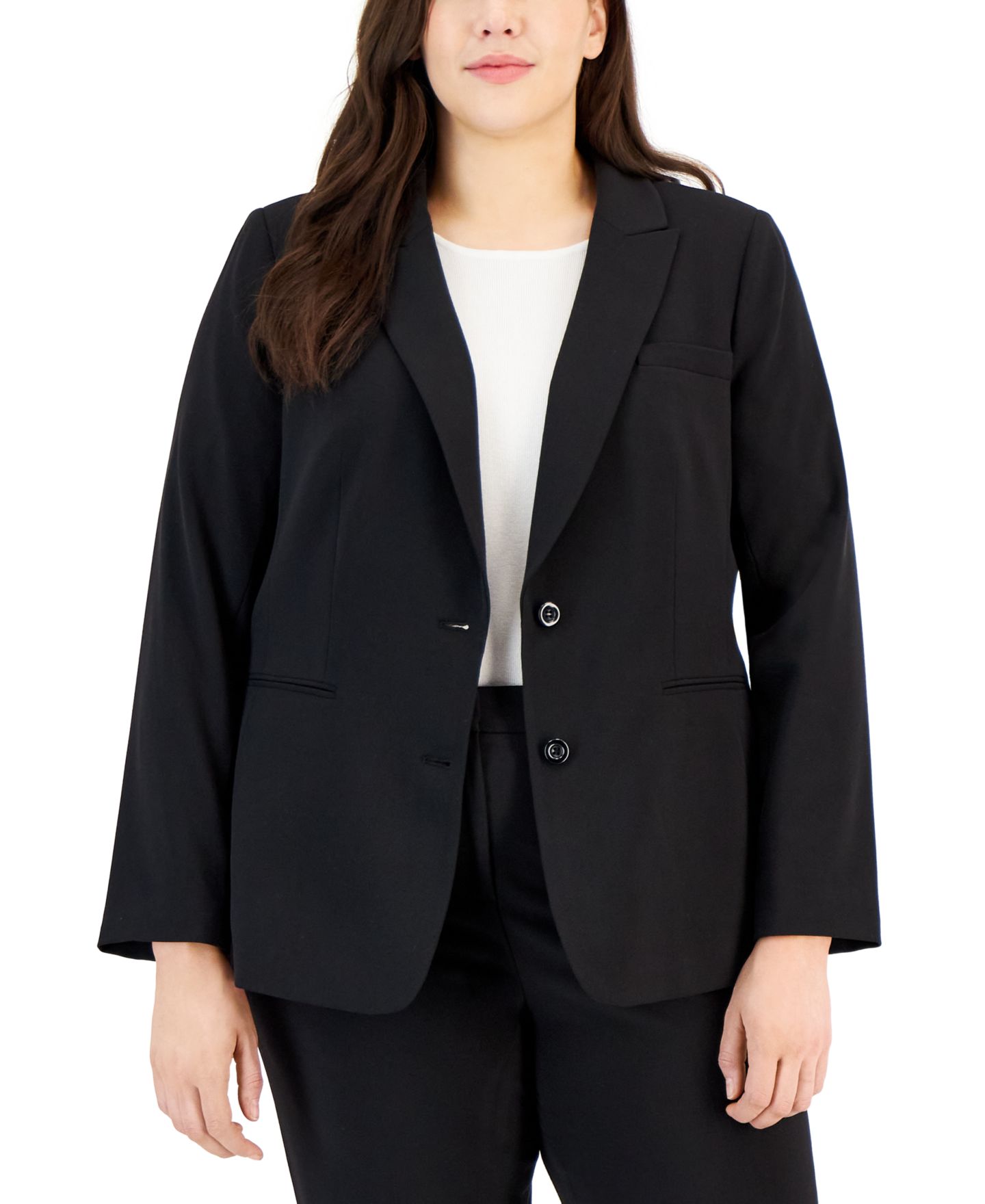 Женский пиджак Tahari ASL Plus Size Peak-Lapel Button-Front Blazer, цвет: Чёрный — фото 1