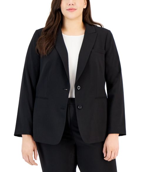 Женский пиджак Tahari ASL Plus Size Peak-Lapel Button-Front Blazer, цвет: Чёрный