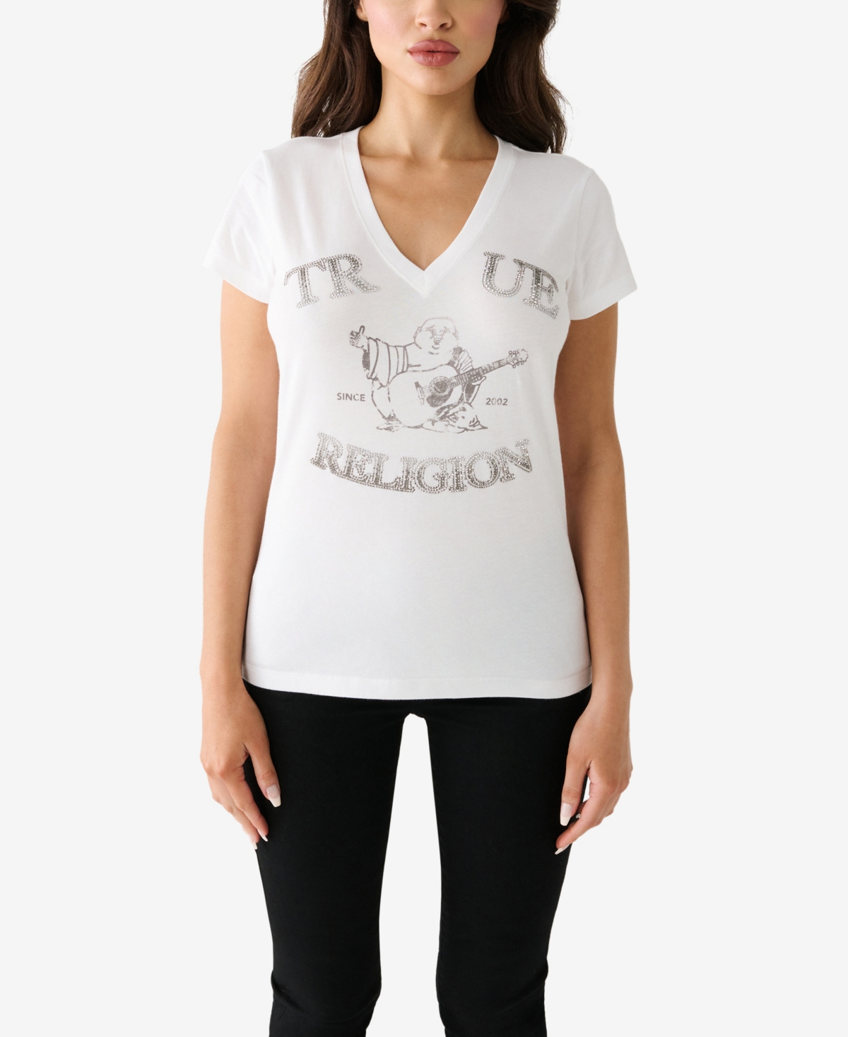 True Religion Women's Short Sleeve Crystal Wing Horseshoe T-shirt In Optic White