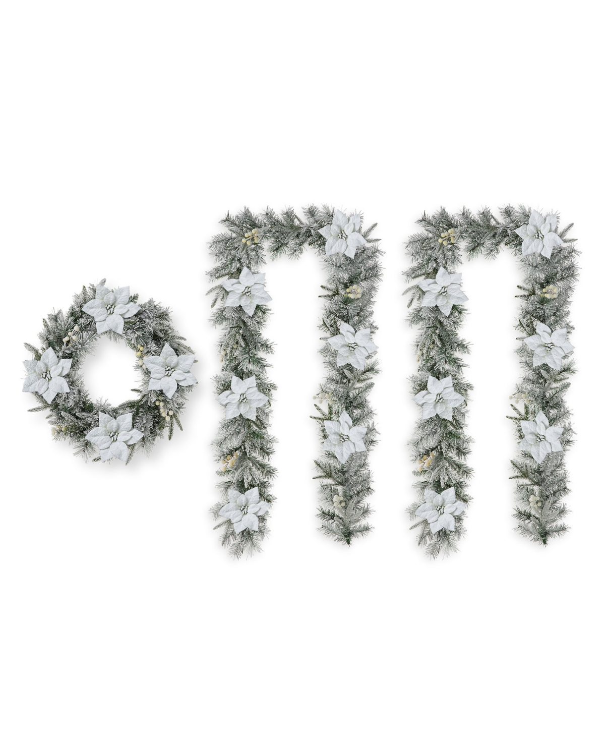 Glitzhome D Pre-Lit Snow Flocked Greenery Pine Poinsettia Christmas Wreath, Set of 3