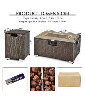 32"x 20" Propane Rattan Fire Pit Table Set with Side Table Tank and Cover 40,000 BTU