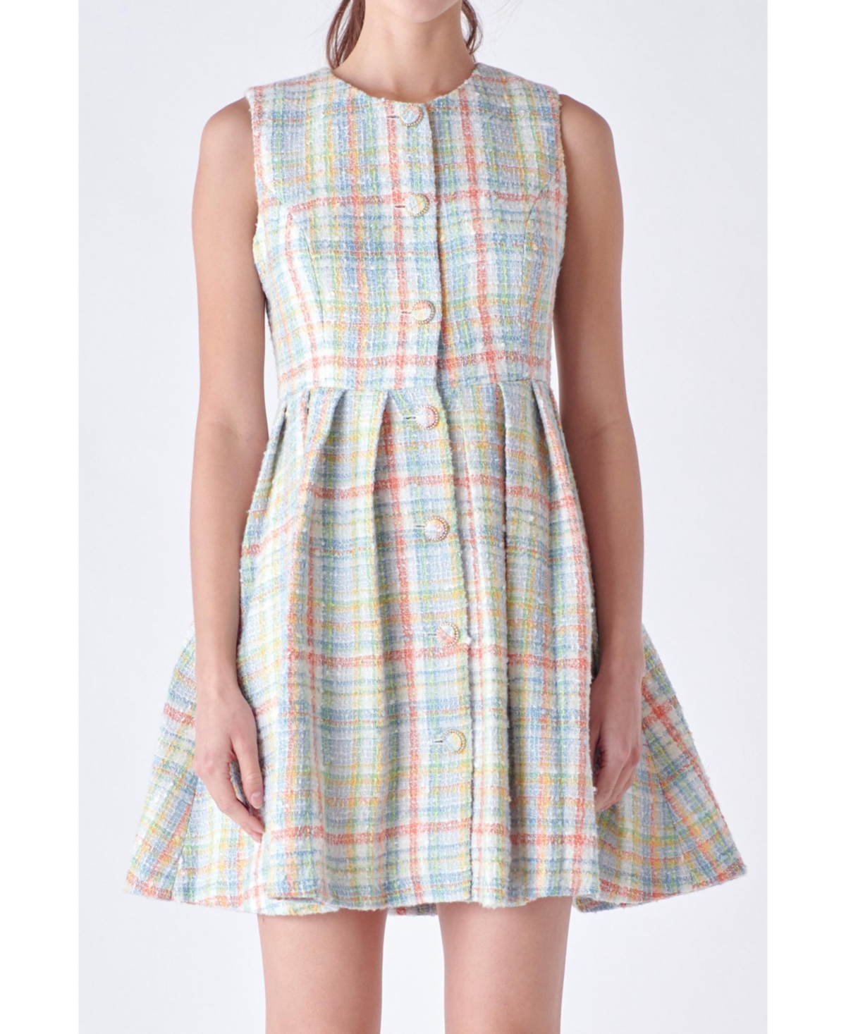 ENGLISH FACTORY WOMEN'S PLAID BOUCLE MINI DRESS