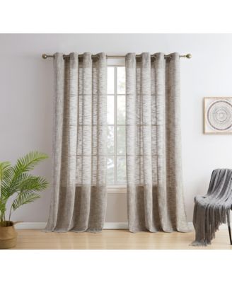 Madison Faux Linen Textured Semi Sheer Privacy Sun Light Filtering Transparent Window Grommet Long Thick Curtains Panels, Set of 2