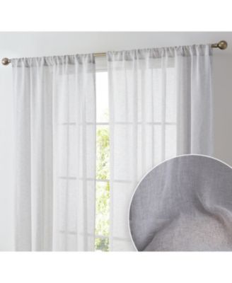Penelope Faux Linen Textured Semi Sheer Privacy Sun Light Filtering Transparent Window Rod Pocket Thick Curtain Panels, Set of 2