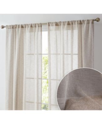Penelope Faux Linen Textured Semi Sheer Privacy Sun Light Filtering Transparent Window Rod Pocket Thick Curtain Panels, Set of 2