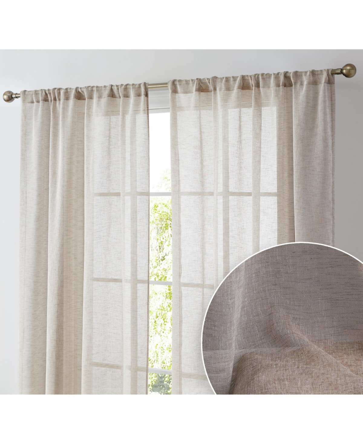 Penelope Faux Linen Textured Semi Sheer Privacy Sun Light Filtering Transparent Window Pocket Hole Thick Curtains Drapery Panels for Bedroom &