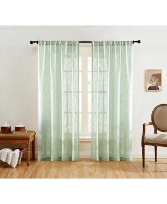 Linda Faux Linen Textured Semi Sheer Privacy Light Filtering Transparent Window Rod Pocket Thick Curtains Drapery Panels, Set of 2