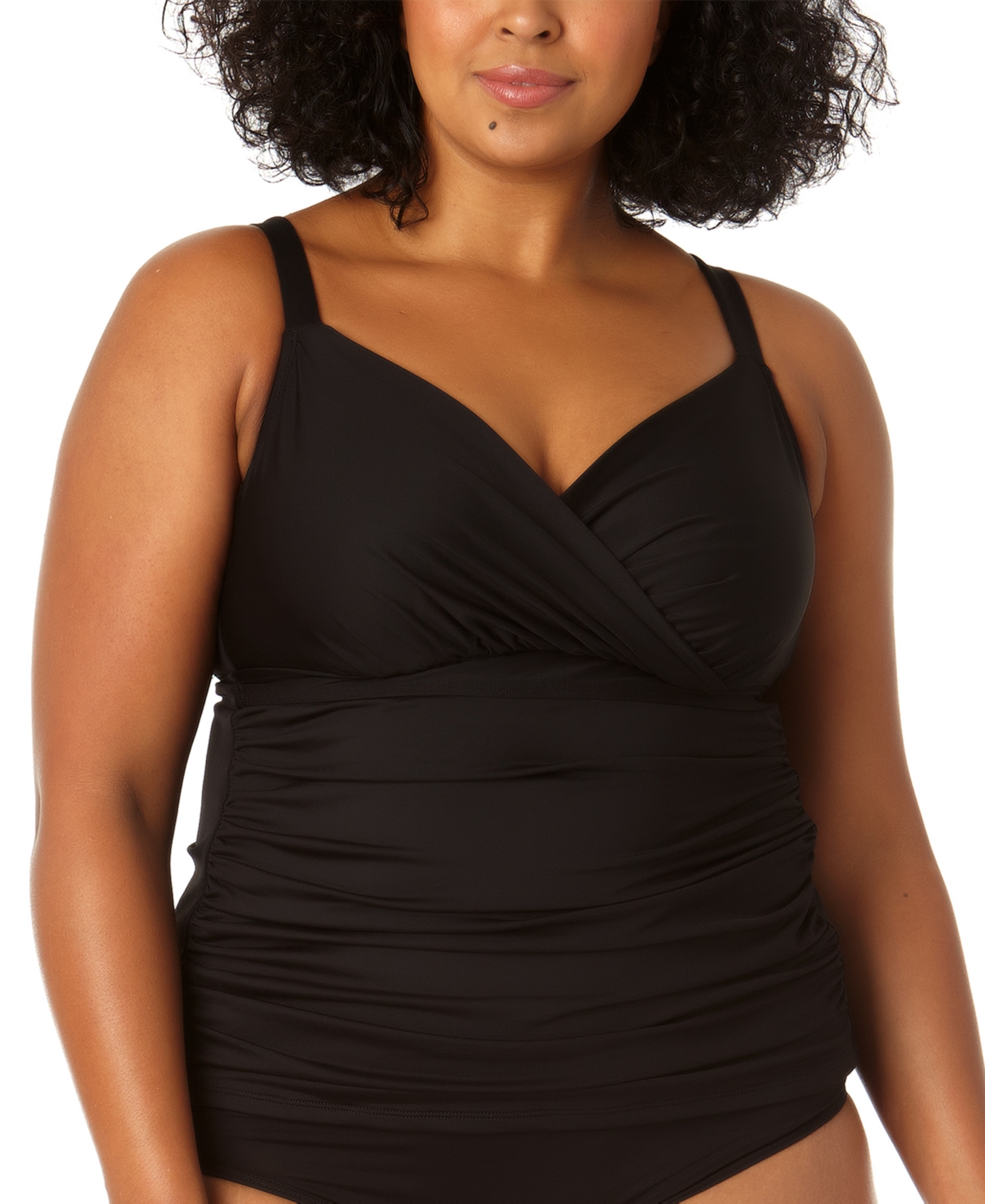 Plus Size Surplice-Neck Ruched Tankini Top - Periwinkle
