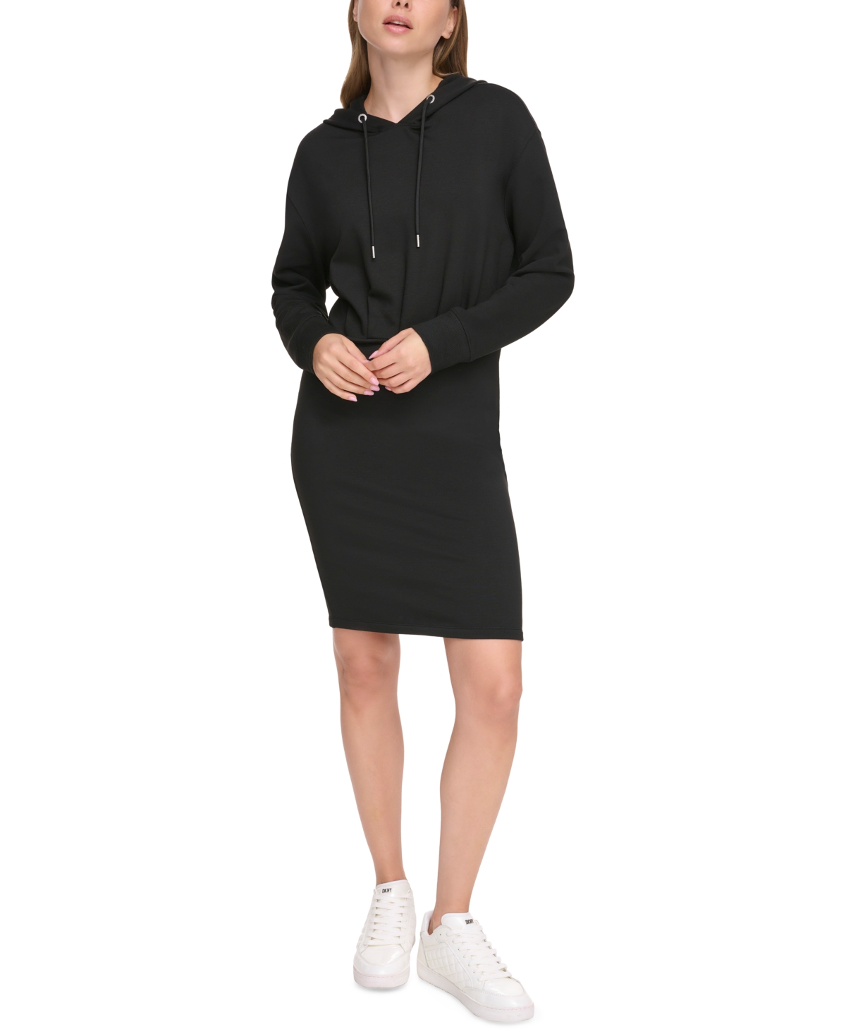 Dkny Sport Women's Long-sleeve Hoodie Dress In Black