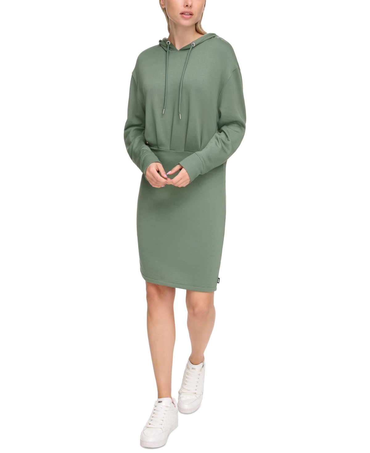 Dkny Sport Women's Long-sleeve Hoodie Dress In Duck Green,silver
