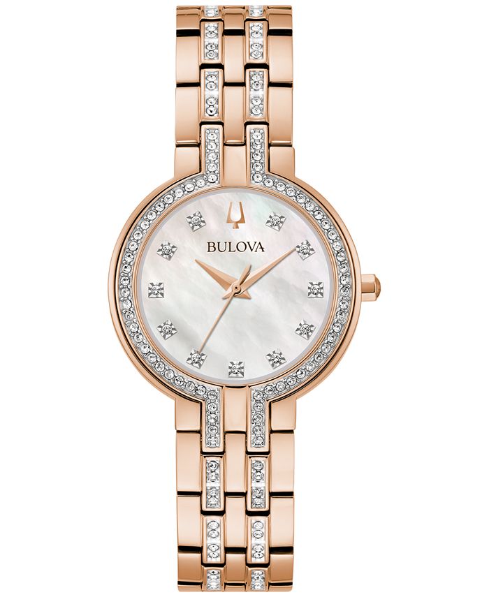 Bulova Women's Classic Crystal Rose Gold-Tone Bracelet Watch Box Set ...