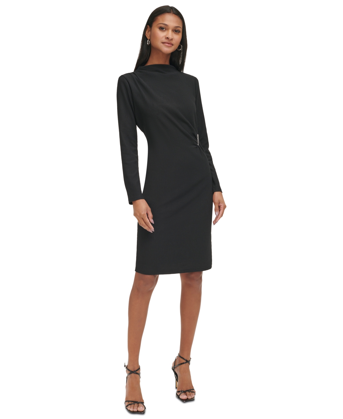Calvin Klein Women's Textured Embellished High-neck Dress In Black
