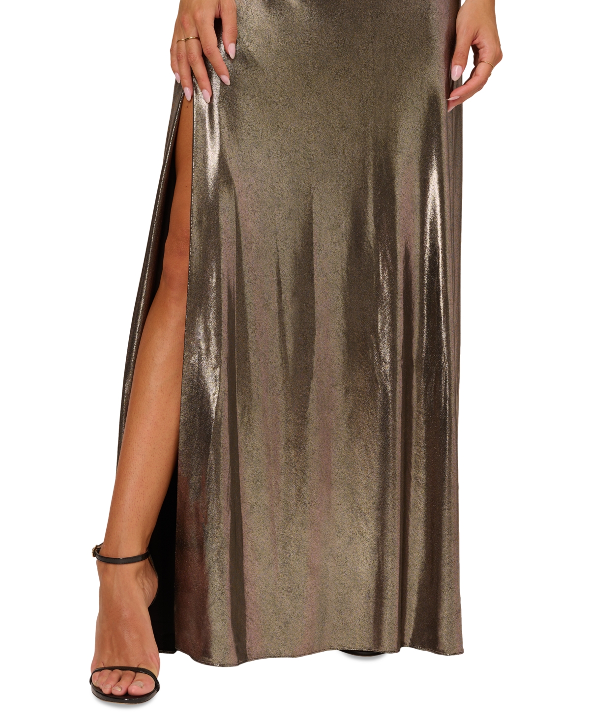 Shop Aidan Mattox Women's Grecian Foil Halter Gown In Gunmetal