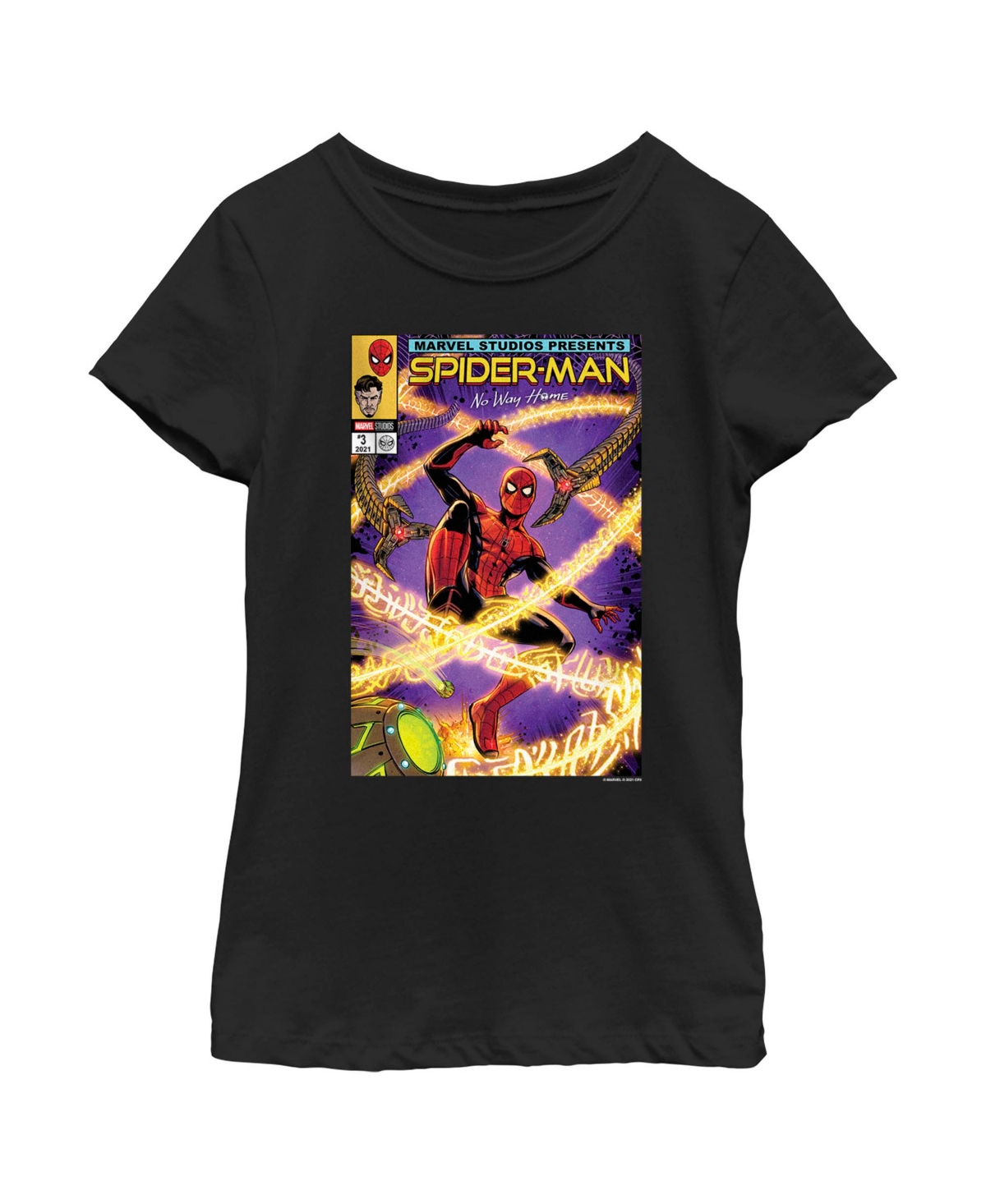 Marvel Kids' Girl's  Spider-man: No Way Home Doc Ock Comic Cover Child T-shirt In Black