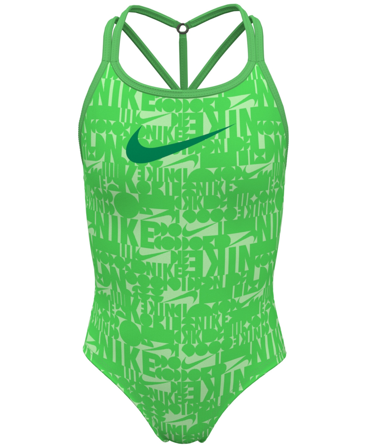 Shop Nike Big Girls Retro Flow T-crossback One-piece Swimsuit In Green Shock