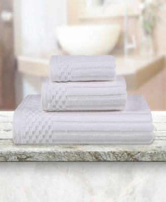 Soho Checkered Border Cotton Ribbed Textured Ultra-Absorbent Towel, 3 Piece Set
