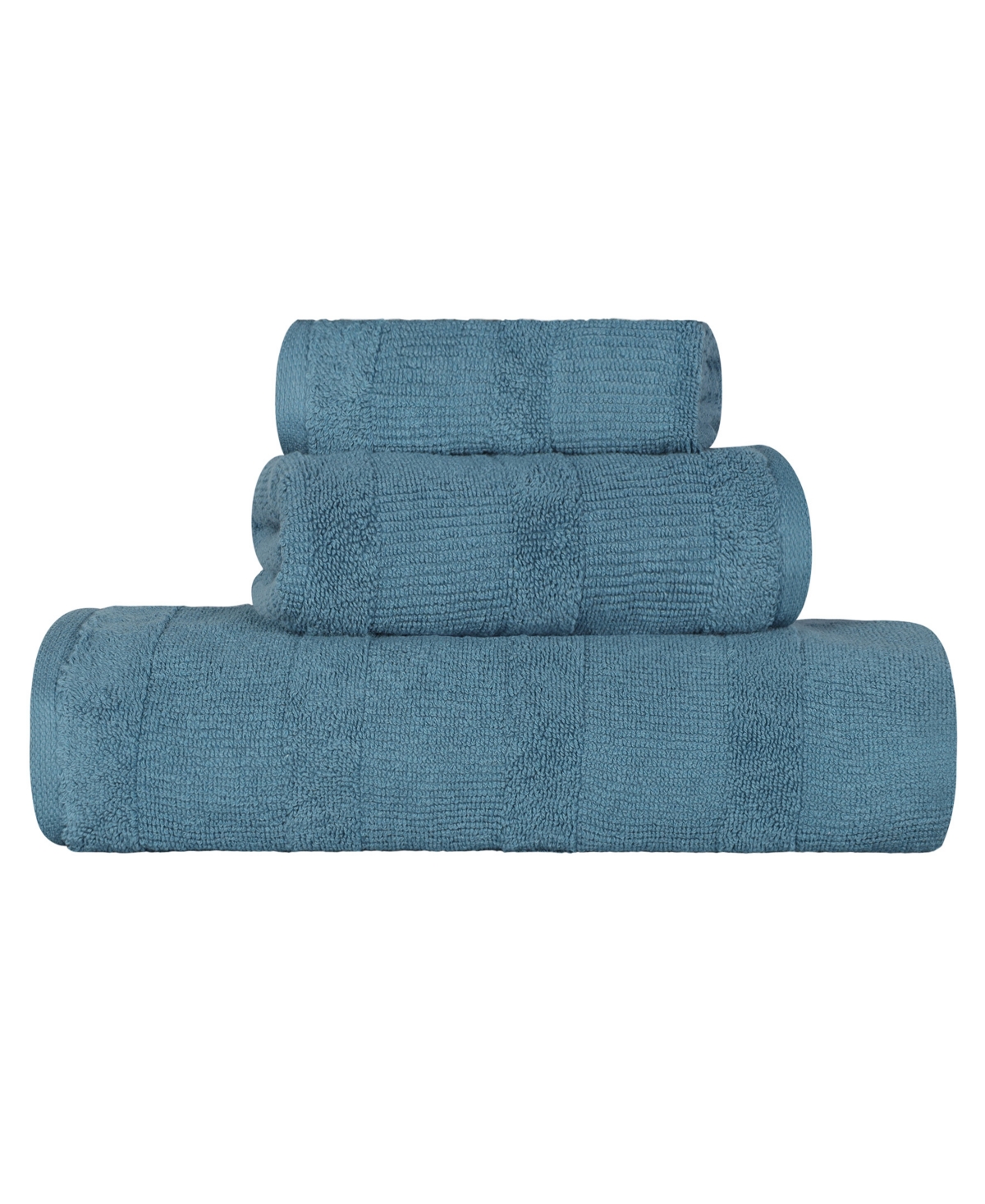 Superior Roma Ribbed Turkish Cotton Quick-dry Solid Assorted Highly Absorbent Towel 3 Piece Set In Denim Blue