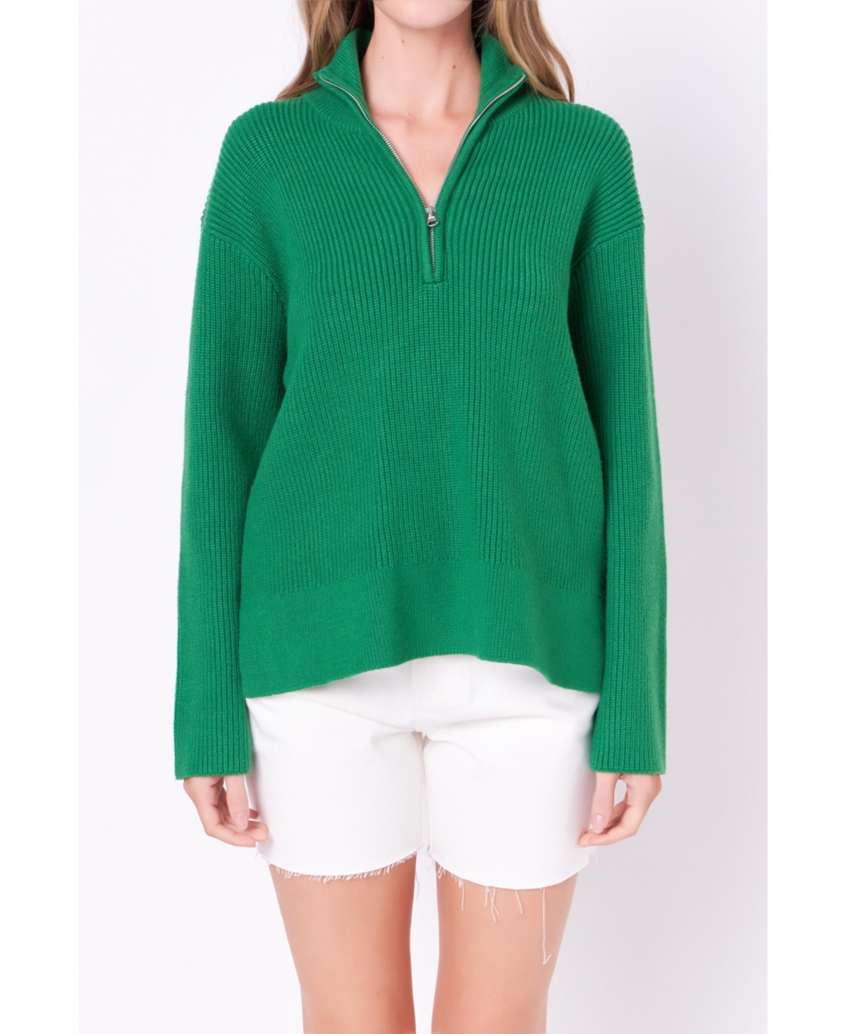English Factory Women's Zip Collared Sweater In Green